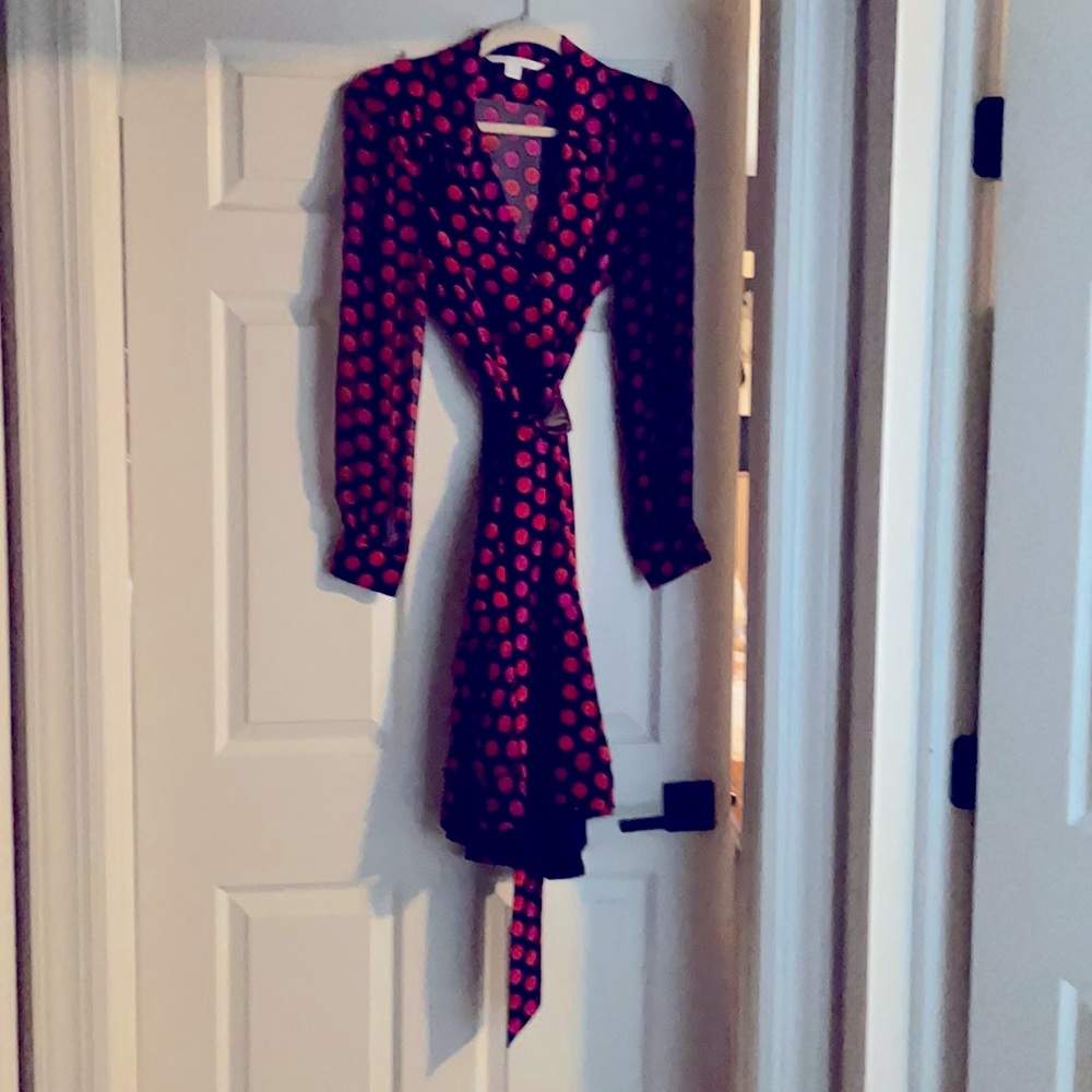 Diane von Furstenberg polka dot dress with belt.